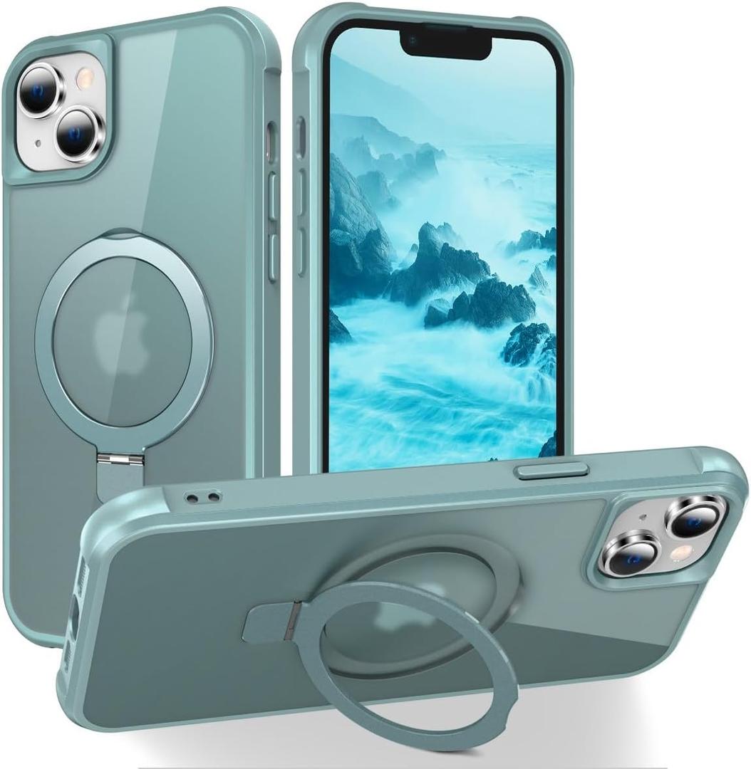 Hocase for iPhone 14/13 Case 6.1", with Magnetic Ring Stand [Compatible with MagSafe] [Military Grade Protection] Slim Shockproof Translucent Protective Phone Case - Teal