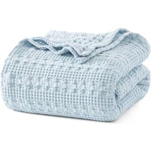 PHF 100% Cotton Waffle Weave Blanket King Size for Bed, Soft Lightweight & Breathable for Spring and Summer, All-Season Comfort, Luxury Aesthetic Blanket for Home Decor, 108"x90", Sky Blue