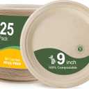 WELLIFE 100% Compostable Paper Plates 9 Inch, 125-Pack Heavy Duty Paper Plates Bulk,Biodegradable Bagasse,Eco-Friendly Disposable Dinner Plate for BBQ,Picnic,Party (BPI Certified,Microwaveable) (Natural)