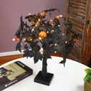 Bibelot 20inch Black Halloween Decorations, LED Lighted Halloween Tree Decor -Silk Black Maple Leaves, Pumpkins, Spiders,Cute Ghosts for Indoor Tabletop, Fireplace or Covered Outdoor Porch