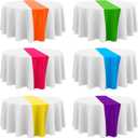 Oudain 6 Pcs Round Plastic Disposable Tablecloth 84 Inch Stain and Wrinkle Resistant Table Cover Tablecloths for Graduation Birthday Party Wedding Baby Shower Decoration(Mix Color)