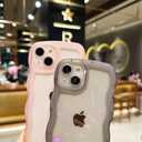 SKYLMW Compatible with iPhone 14 Case Wavy Frame Cute,Clear/Pink