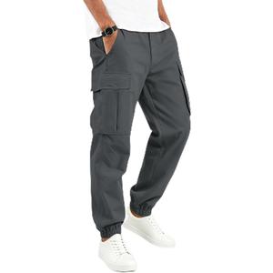 Mens Cargo Joggers Stretch Casual Sweatpants Elastic Waist Drawstring Tapered Pants for Men Hiking Pants with 5 Pockets Dark Gray, 3XL (Black, XXXL)