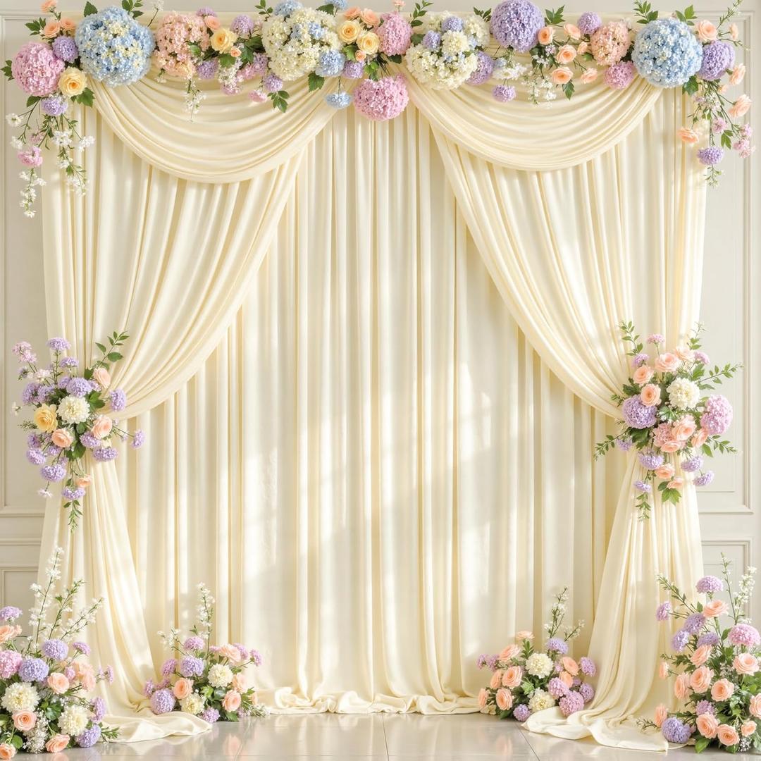 Ivory Backdrop Curtains Wrinkle Free Ivory Photo Backdrop Drapes for Wedding Birthday Party Graduation Background Backdrop Drapes 5ft x 10ft, 2 Panels