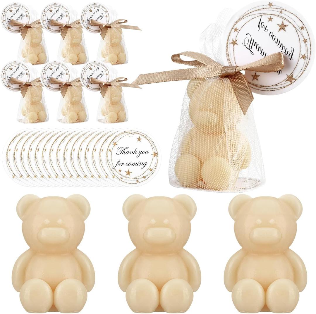 Leelosp 40 Set Small Bear Soaps Baby Shower Favors with Organza Bags Thank You Gift Tags Handmade Mini Cute Bear Soap for Baby Shower Wedding Gender Reveal Party Guests (Beige)
