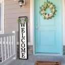 Front Porch for Welcome Standing Sign 45"X9" Vertical Tall Long Leaner Outdoor Front Door Wood Framed Decor (Black)