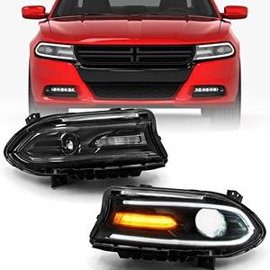 VLINCAR Halogen Model Headlights Assembly Compatible with Dodge Charger 2015-2021 Headlamp Replacement Pair Left Driver LH & Right Passenger Side RH