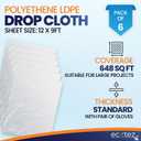 6 Pack 12 x 9 ft Extra Large Painter's Drop Cloth - Light & Durable Dust Cover - Clear Plastic Sheet - Paint Drop Cloth - Plastic Floor Protector (0.4 Mil - 6 Pack)