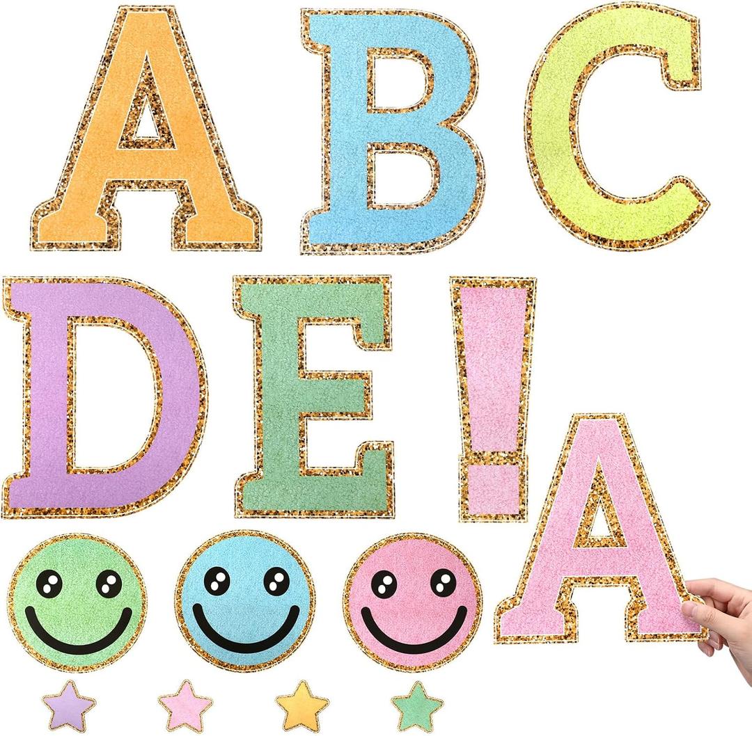 120 Pcs 6.4 Inch Bulletin Board Letters Set Colorful Embroidered Alphabet Printing Chenille Cutout Letters Set with Adhesive Dots for Poster Board, Party, and Classroom Decor