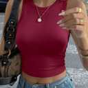 Cropped High Neck Tank Top for Women - Ribbed Bodycon Workout Cami, Sexy Gym Top and Casual Streetwear Essential (Red, XL)