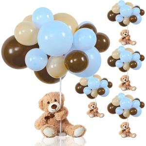 Meooeck 185 Pcs Bear Baby Shower Party Decorations Table Centerpieces 5 Pcs 13. 5'' Gender Reveal Bears 180 Balloons Kit Baby Shower Table Decor for Birthday Wedding(Brown, Nude, Blue)