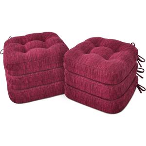 Shinnwa Kitchen Chair Cushions Set of 6, Dual-Layer Memory Foam Dining Chair Cushions, Patented Design Seat Pads with Ties, 16.5 x 16.5 x 3.5in, 6 Pack, Burgundy