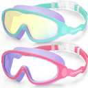 Vvinca Kids Swim Goggles for Boys Girls Age 3-15, Soft Wave-Shape Strap (No Hair Pulling), 180° Wide View Anti Fog/ UV Waterproof Swimming Goggles, Leak Free Silicone Pool Goggle for Toddler Youth