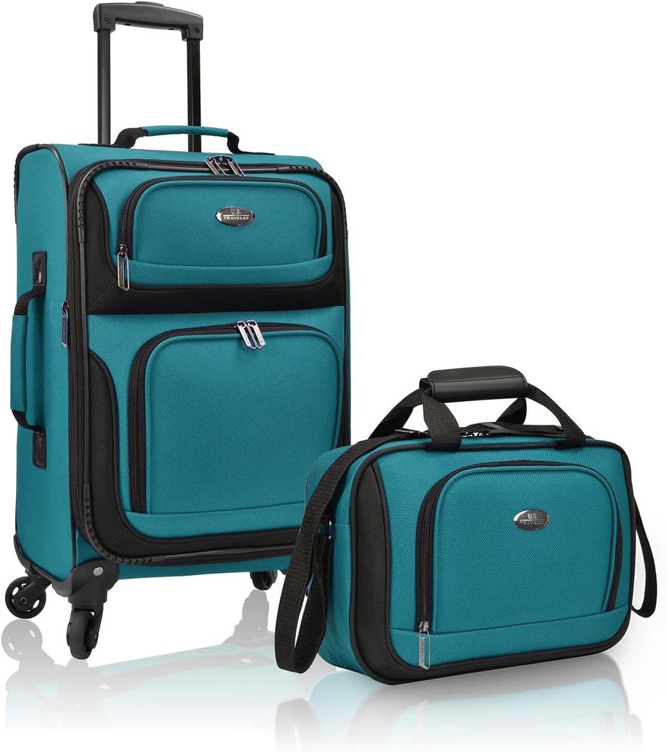 U.S. Traveler Rio Lightweight Softside Rolling Carry-on Suitcase, 4-Wheel Set, Teal