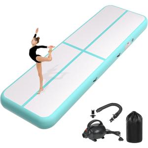 Inflatable Air Gymnastics Tumbling Mat 6ft 10ft 13ft 16ft 20ft, Air Tumble Track Mat 4/8 inches Thickness with Electric Air Pump for Home Use Training Cheerleading Yoga Water Beach Park (Green)