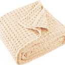 Carriediosa 100% Cotton Waffle Weave Blanket 400GSM Breathable Thermal Blankets for Bed Couch Sofa Soft and Cozy Throws for All Season Home Decor, 50"X 60" Light Yellow