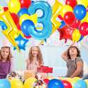 40 Inch Blue 3 Balloon Number, Latex Red Black Yellow Balloons, Mylar Lightning Balloons for Kids Cartoons Theme 3th Birthday Baby Shower Decorations