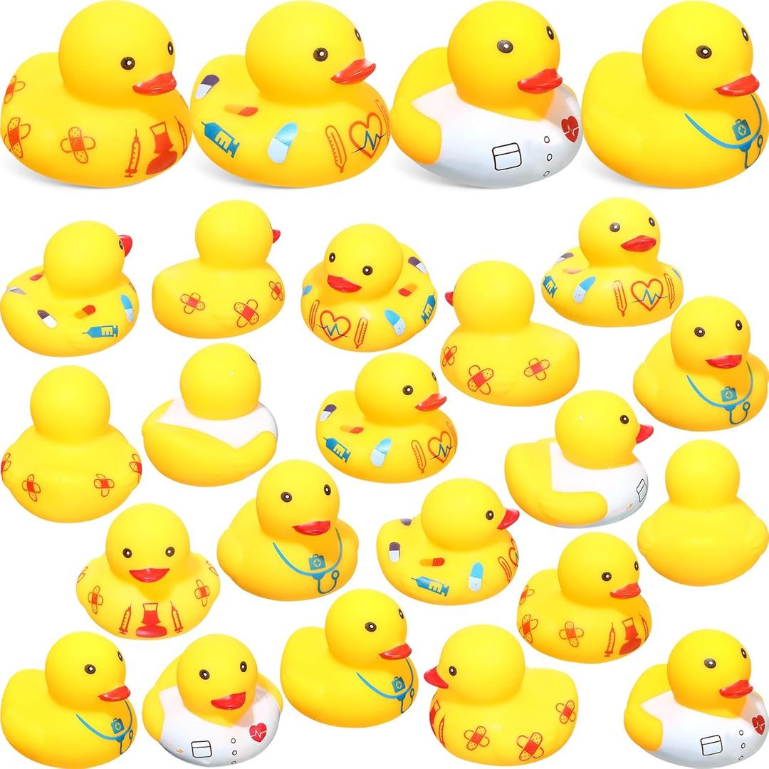 Libima 24 Pcs Rubber Duckies Nurse Rubber Duck 2 Inch Nurse Duck Squeaky Bathtub Toys Nurse's Week Gifts for Appreciation Medical Themed Events Birthday Parties