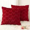decorUhome Valentines Day Soft Plush Throw Pillow Covers 16x16 Inch Set of 2, Faux Fur Red Heart Decoration Neutral Square Pillow Covers for Couch Sofa Bed Cozy Farmhouse Holiday Decor