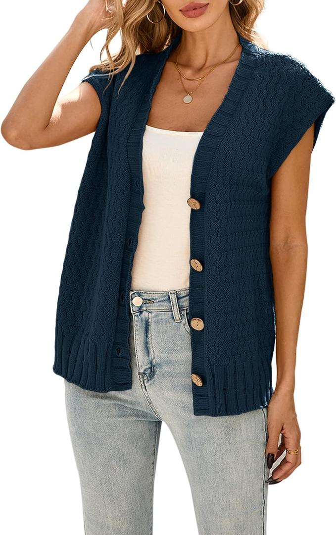 Cakulo Womens Cable Knit Sweater Vest 2025 Oversized Sleeveless Button Down Summer Cardigan Sweaters Tops, Medium