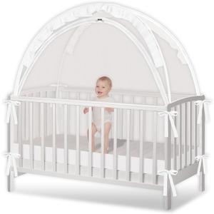 Crib Tent - Crib Net to Keep Baby in, Stop Baby from Climbing Out of Crib, Pop Up Baby Crib Tent with Durable Breathable Net Double Zipper Strong Rods Installation Convenience (Large, White)