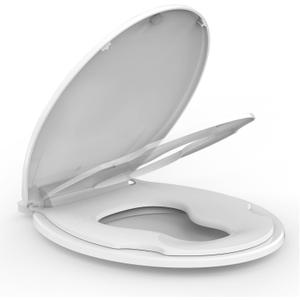 Slow Close Elongated Toilet Seat with Child Seat - Soft Quiet Closing Lid, Toilet Seat Replacement Easy Clean & Quick Install Design, Stain-Resistant PP Material, Universal Fit for Most Toilets, White