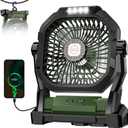 Camping Fan Rechargeable, 20000mAh Battery Powered Portable Fan with LED Light, 4-Speed 180 Adjustable, Camping Essentials for Tent, Travel, Car, Outdoor, Indoor, BBQ, Fishing, Jobsite - Green, Medium