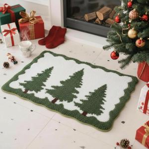 Dunzy Christmas Tree Bathroom Rug Green Christmas Bathroom Rug 31.5x19.7 Inch Non-Slip Plush Absorbent Scalloped Bath Mat Xmas Winter Holiday Soft Mat for Home Kitchen Decor Shower Tub Washable Gifts