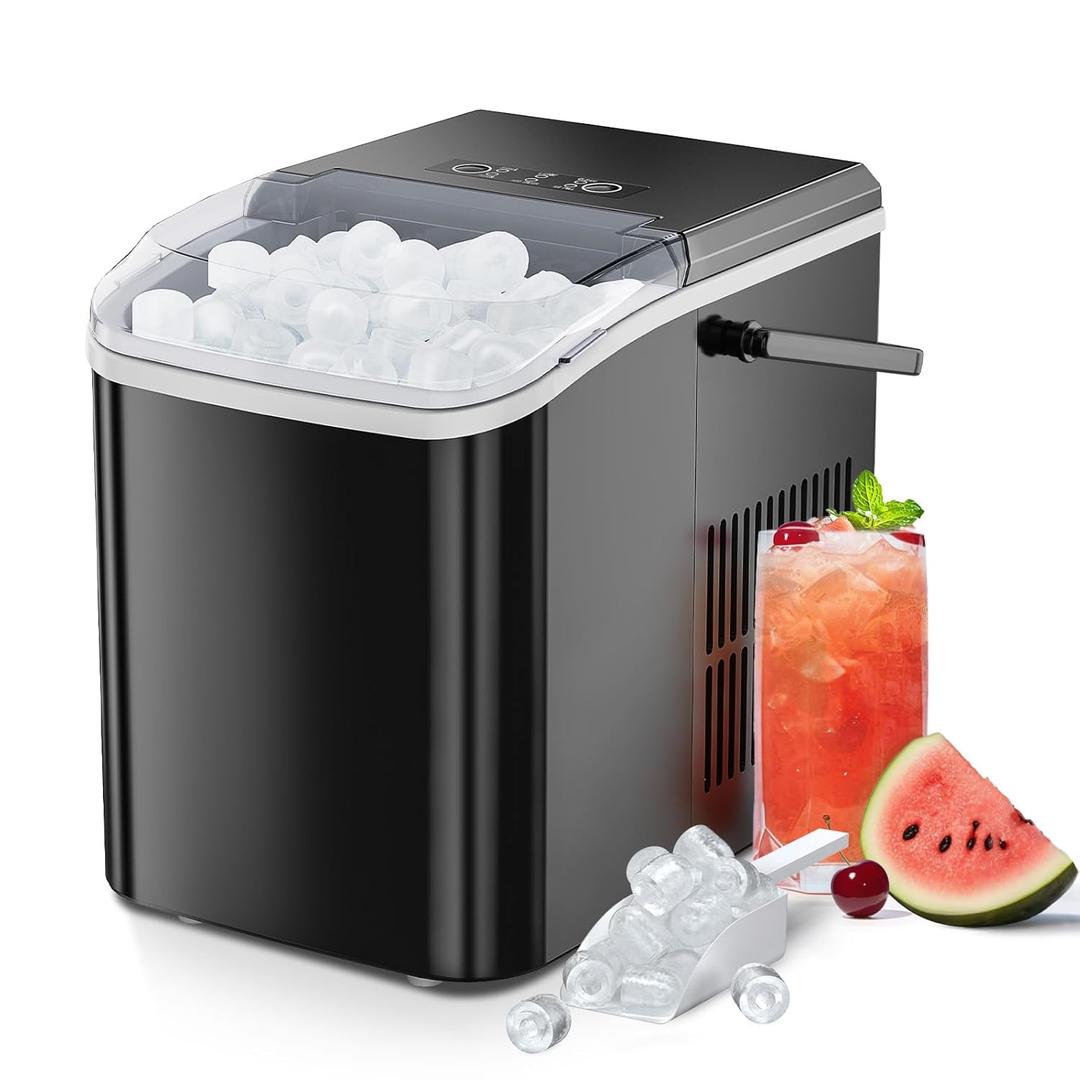 Ice Makers Countertop with Handle, Portable Ice Machine, 9 Bullet Ice Cubes in 6 Mins, 26lbs in 24Hrs, Auto-Cleaning, with Basket and Scoop, for Home, Kitchen, RV, Camping, Black
