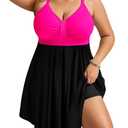 Hanna Nikole Womens Plus Size One Piece Swimdress Tummy Control Bathing Suit Bodyshape Swimwear with Irregular Hem Rose Pink Black ,16W
