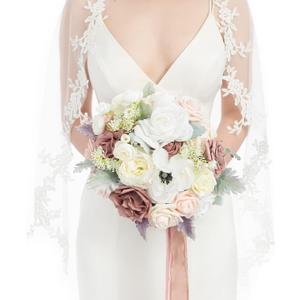 Ling's moment Dusty Rose Bridal Bouquet for Bride, Blush Pink Wedding Bouquets for Bride, 13 Inch Silk Round Artificial Wedding Flowers Bouquets