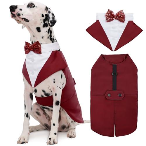Kuoser Dog Tuxedo Dog Suit and Bandana Set, Dogs Tuxedo Wedding Party Suit, Doggy Prince Bow Tie Shirt Formal Pet Wedding Attire for Large Medium and Small Dogs Golden Retriever Samo Bulldogs, L