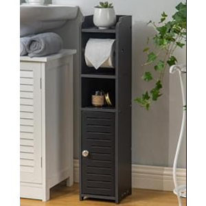 AOJEZOR Toilet Paper Holder Stand: Bathroom Storage Cabinet Beside Toilet for Small Space Bathroom with Toilet Roll Holder - Black (29.9H inch)