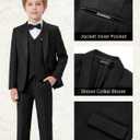 WULFUL Boys 5 Pieces Tuxedo Suit Set Kids Suits Shawl Collar Jacket Pant Vest Bow Tie for Wedding Ring Bearer Party Prom (Black)