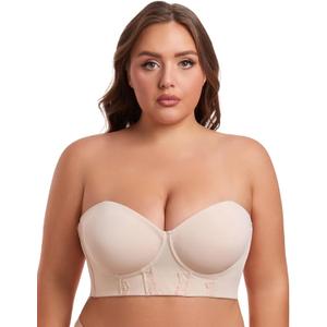 Lusait Women's Longline Strapless Bra Underwired Full Coverage Corset Bra Push Up Boned Hide Back Fat Beige 38C (Beige)
