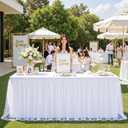 familus 6ft White Table Cloths for Rectangle Tables, 2-in-1 Spandex Fitted Tulle Table Skirt, Rectangular Ruffle Tutu Tablecloth for Craft Fairs, Banquets & Trade Show Display