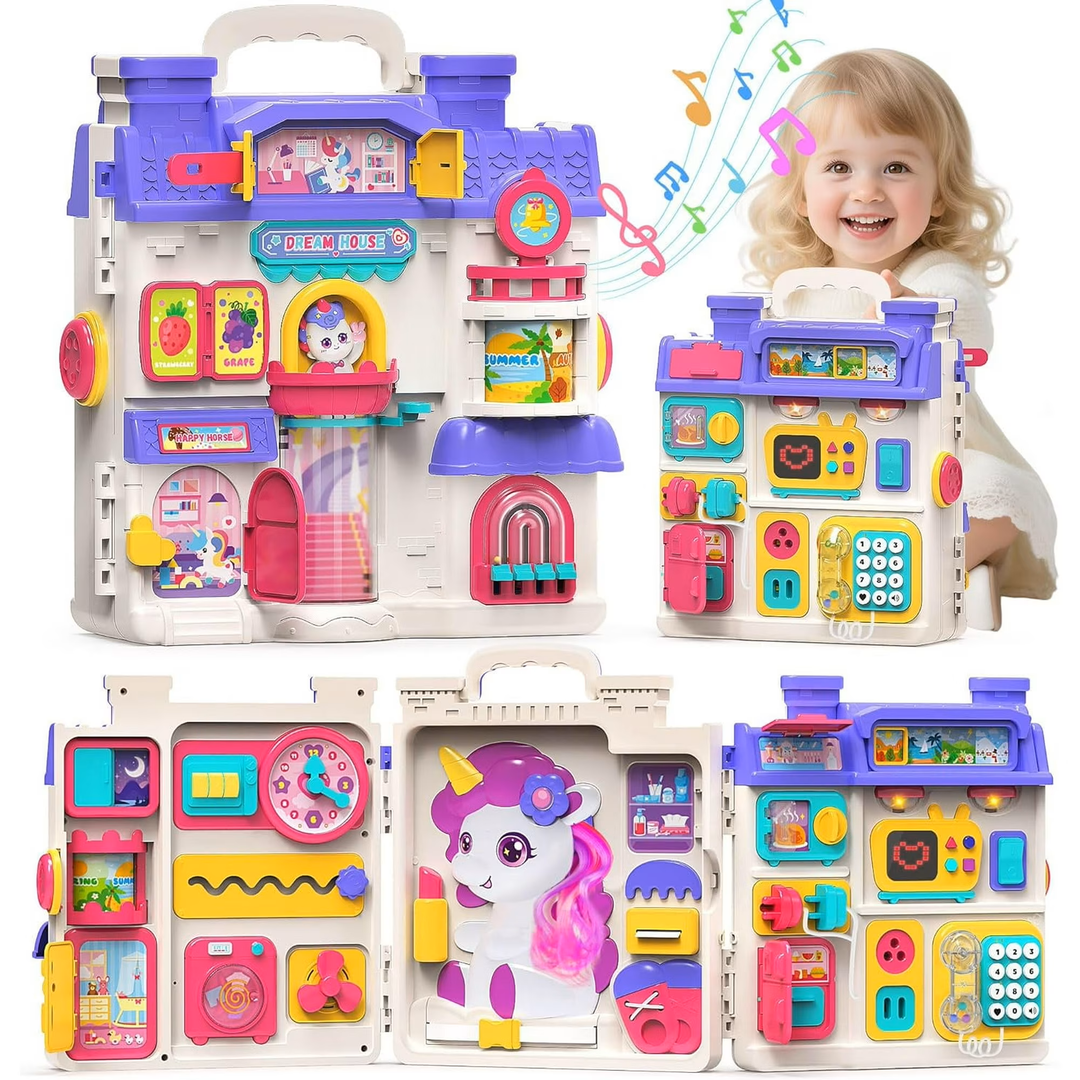 Nicella Busy Board Montessori Toy for 1 Year Old Girls - 56-in-1 Early Learning Toy for Toddlers, Perfect Birthday Gift for 1-3 Year Old Boys & Girls