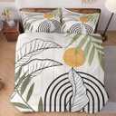 WeCozy Twin Size Comforter Set with Pillowcase, Mid Century Leaf 2 Pcs Bedding for Kids and Adults, Summer Green Geometric Soft Comforter Set for Bedroom Bed Decor