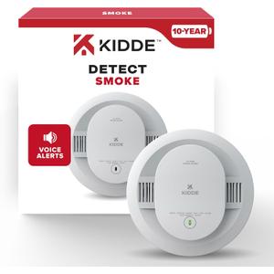 Kidde Smoke Detector, 10-Year Battery Powered, with Voice Alerts, LED Status Lights, 85 dB Alarm, 5-inches, 20SD10-V, 1 Pack