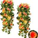 RECUTMS 2pcs Artificial Hanging Plants 32 in Fake Plant Ivy Vine Outdoor UV Resistant Plastic (Champagne)