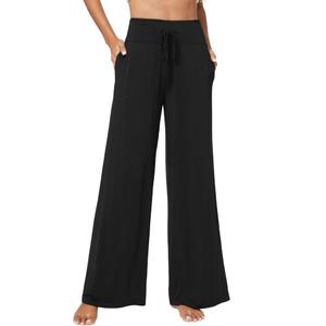 WiWi Wide Leg Pajama Pants for Women Viscose from Bamboo Super Soft Sleep Pj Sweatpants Lounge Palazzo Pjs Bottoms with Pockets S-XXL, Black, Large (Black, L)