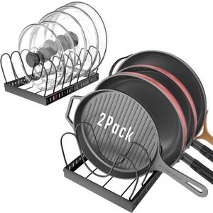 2PACK Lid Organizers for Kitchen, Pots and Pans Organizer Under Cabinet with 16 Adjustable Dividers, Countertop Lid Holder, Rust-Resistant, Tool-Free Installation, Easy to Clean
