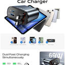 LISEN Retractable Car Charger, 69W USB C Car Accessories Adapter for iPhone 16 USB C Charger Fast Charging, Toyota Camry rav4 Accessories, Labor Day, for Airpods iPhone 16 Pro Max Galaxy Z Fold 7 DJI (Grey)