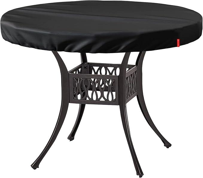 SoloToo Outdoor Round Table Cover Waterproof UV-Resistant for 36 Inch Diameter Patio Tables - Heavy Duty Weatherproof Table Top Protector with Elastic Hem (Black)