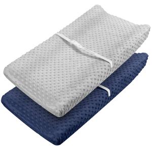 Babebay Changing Pad Cover, Ultra Soft Minky Dots Plush Changing Table Covers for Baby Boys and Girls, Breathable, 2 Pack(Light Grey & Navy Blue)