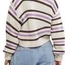 Fall Trendy Color Block Striped Cropped Open Front Cardigan for Women Casual Knit Button Down Sweater Jacket (X-Large, Purple)