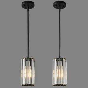 Black Pendant Lighting Modern Pendant Light Mini Crystal Chandeliers, Adjustable Pendant Light Fixture for Kitchen Island Dining Room Corridor Bedroom, (Black 2-Pack)