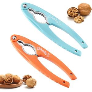 2PCS NutCracker, OHOLA Stainless Steel Nut Crackers for All Nuts, Nutcracker Tool for Walnet, Pencan, Chestnut, Crab, Lobster and More, Ergonomic Handle (Stylish Pattern, Orang + Blue)