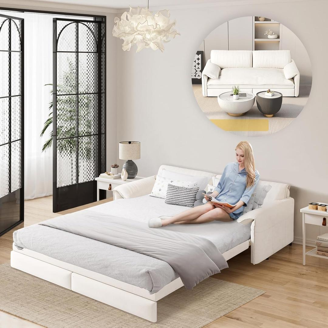 66" Queen Size Pull Out Couch Bed Convertible Sleeper Loveseat Sofa Velvet Futon Sofa Bed Oversized 3 in 1 Pullout Sofa&Couch for Side Storage and Soft Armrest for Living Room, Office, Apartment, RV