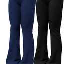 3 Piece Women's Flare Leggings High Waisted Tummy Control Yoga Pants Black Bootcut Wide Leg Leggings Workout Pants (Medium, Navy Blue Black)